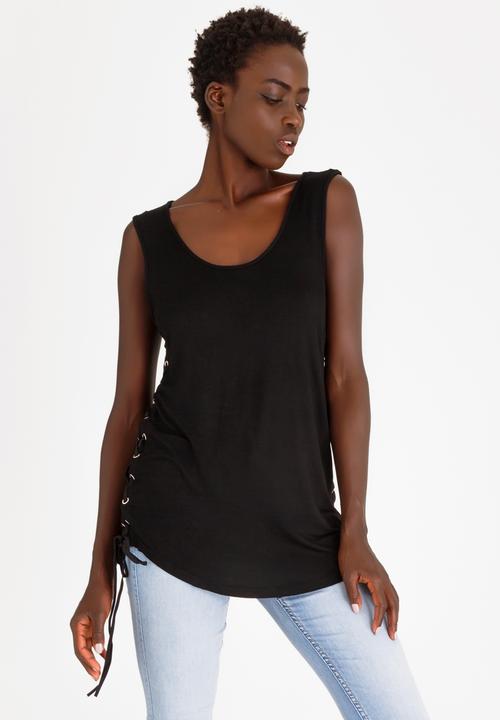 STYLE REPUBLIC - Lace-up Detail Tank Top Black