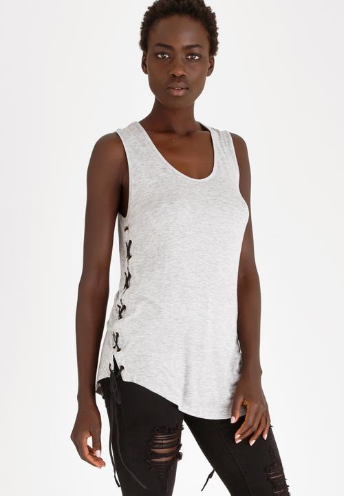 STYLE REPUBLIC - Lace-up Detail Tank Top Grey