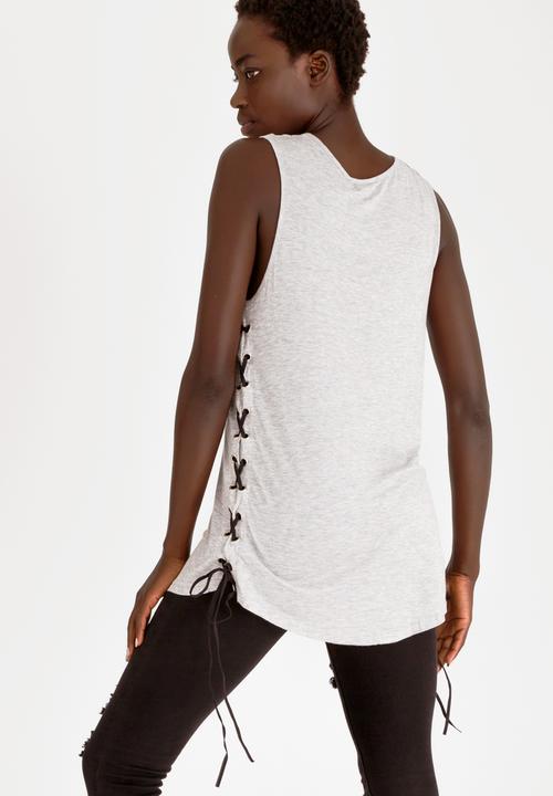 STYLE REPUBLIC - Lace-up Detail Tank Top Grey