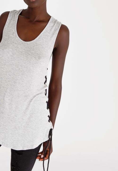 STYLE REPUBLIC - Lace-up Detail Tank Top Grey