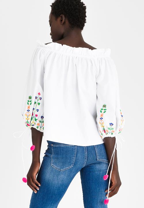 c(inch) - Embroidered Bardot Blouse White