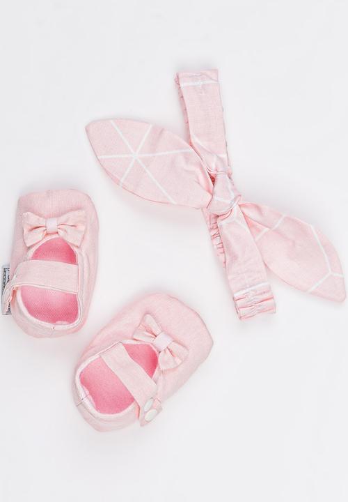 Poogy Bear - Geometric Headband & Woven Shoe Set Mid Pink