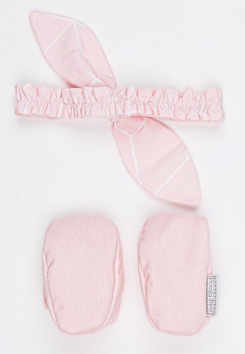 Poogy Bear - Geometric Headband & Woven Shoe Set Mid Pink