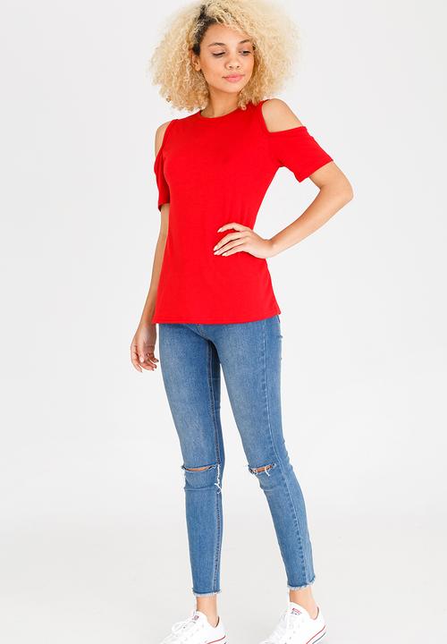 c(inch) - Cold Shoulder T-shirt Red