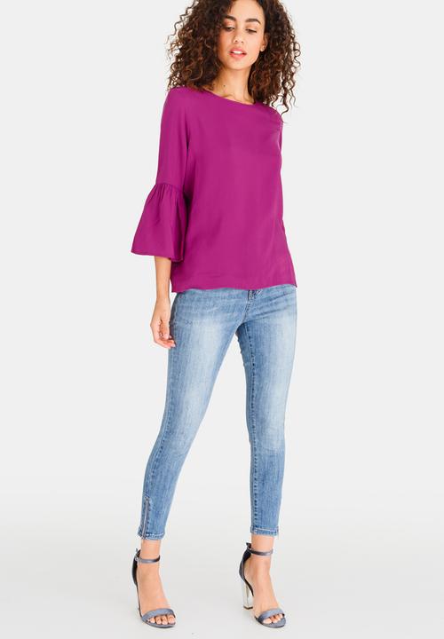 edit - Bell Sleeve Blouse with Tie Back Detail Mid Purple