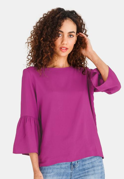 edit - Bell Sleeve Blouse with Tie Back Detail Mid Purple