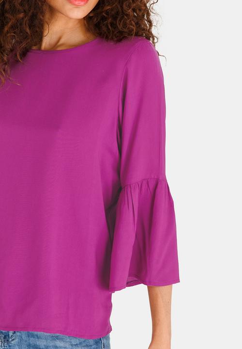 edit - Bell Sleeve Blouse with Tie Back Detail Mid Purple