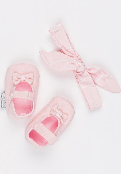 Poogy Bear - Geometric Headband & Woven Shoe Set Mid Pink