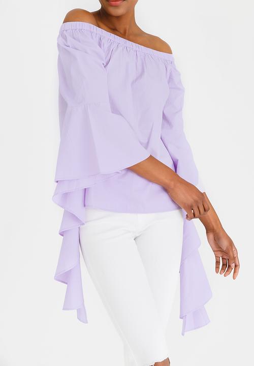 Noisy May - Julianna Off-the-shoulder Blouse Pale Purple