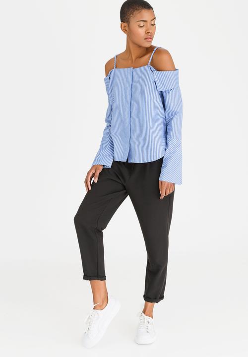 Noisy May - Joanna Off-the-shoulder Stripe Blouse Blue