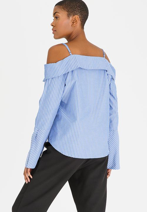 Noisy May - Joanna Off-the-shoulder Stripe Blouse Blue