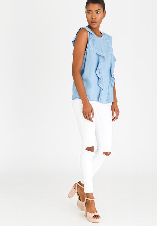 Pieces - Saba Frill Top Blue