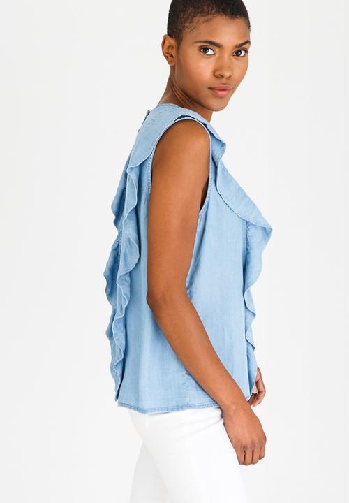 Pieces - Saba Frill Top Blue