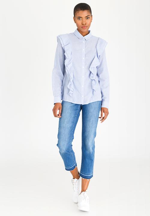 Pieces - Mawanna Frill Shirt Blue and White