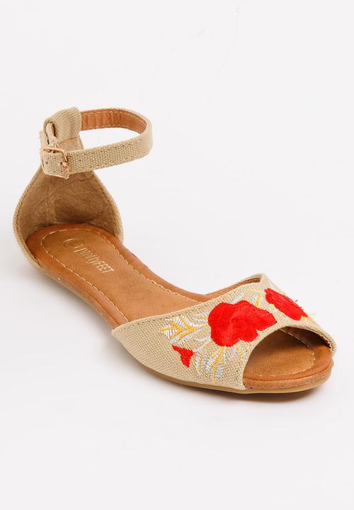 Jumbo - Velour Embroided Sandal Mid Brown