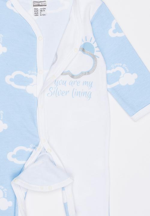 Poogy Bear - Silver Lining Baby Grow Blue