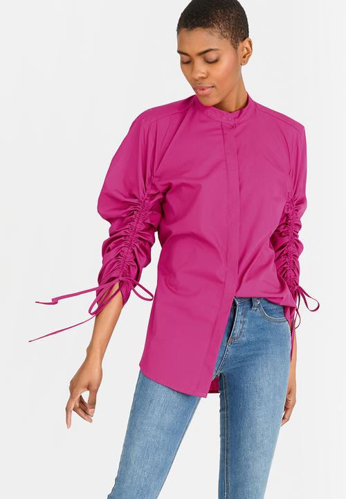 STYLE REPUBLIC - Ruched Sleeve Shirt Cerise Pink