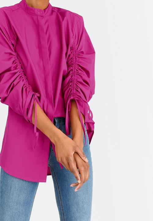 STYLE REPUBLIC - Ruched Sleeve Shirt Cerise Pink