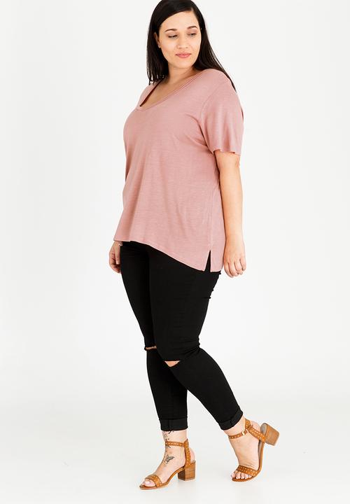 Brave Soul - Tory V-neck T-shirt Pale Pink