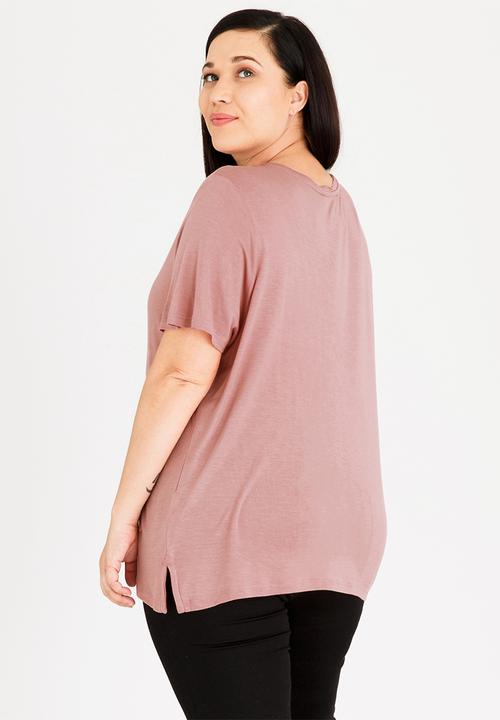 Brave Soul - Tory V-neck T-shirt Pale Pink