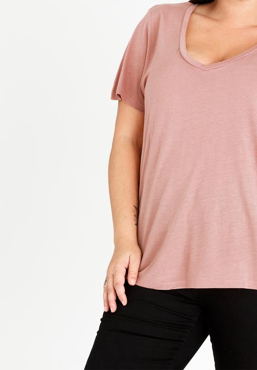 Brave Soul - Tory V-neck T-shirt Pale Pink