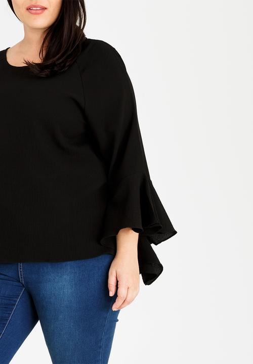 Brave Soul - Madrid Top with Fluted Sleeves Black