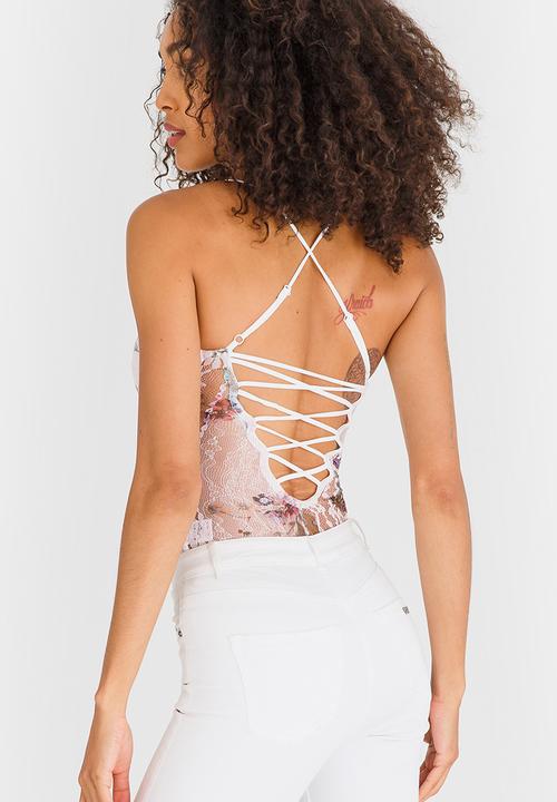 SISSY BOY - Lace-up Detail Bodysuit Pale Pink