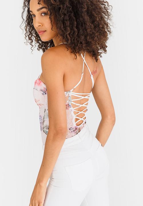 SISSY BOY - Lace-up Detail Bodysuit Pale Pink