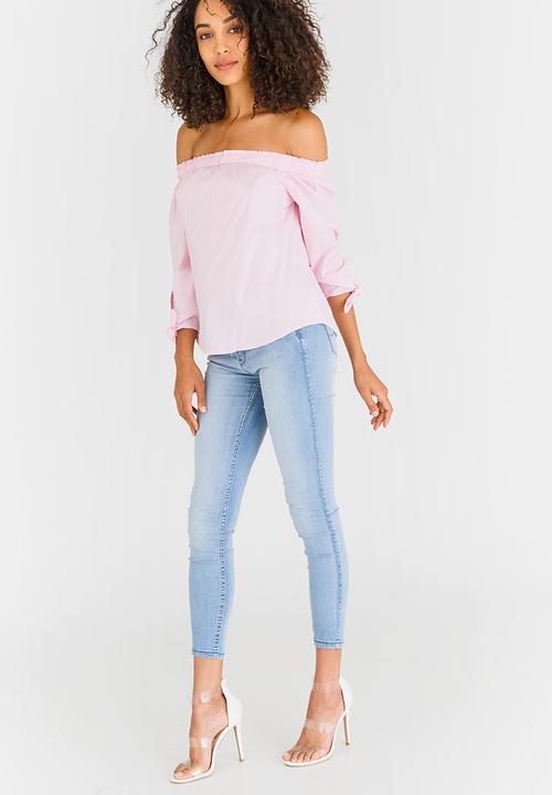 SISSY BOY - Ready Set Go Striped Bardot Top Pale Pink