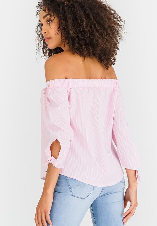 SISSY BOY - Ready Set Go Striped Bardot Top Pale Pink