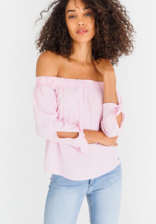 SISSY BOY - Ready Set Go Striped Bardot Top Pale Pink