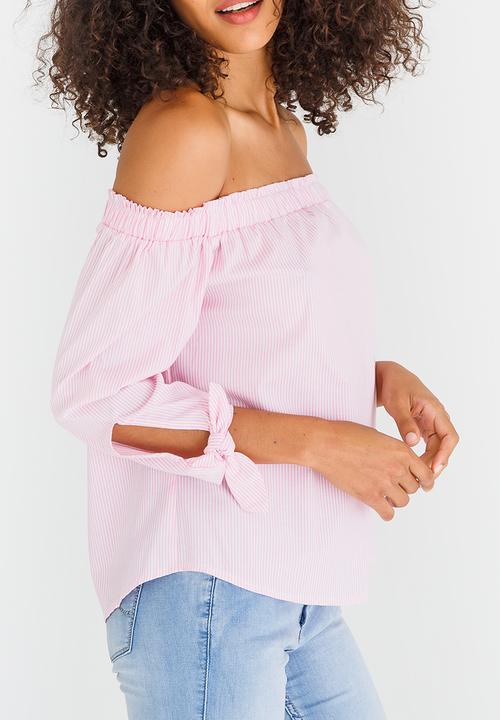 SISSY BOY - Ready Set Go Striped Bardot Top Pale Pink