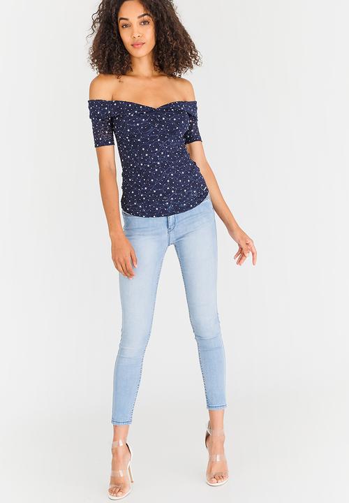 SISSY BOY - Star Sweetheart Neckline Top Navy