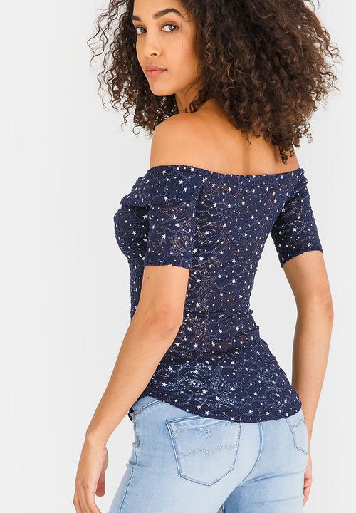 SISSY BOY - Star Sweetheart Neckline Top Navy