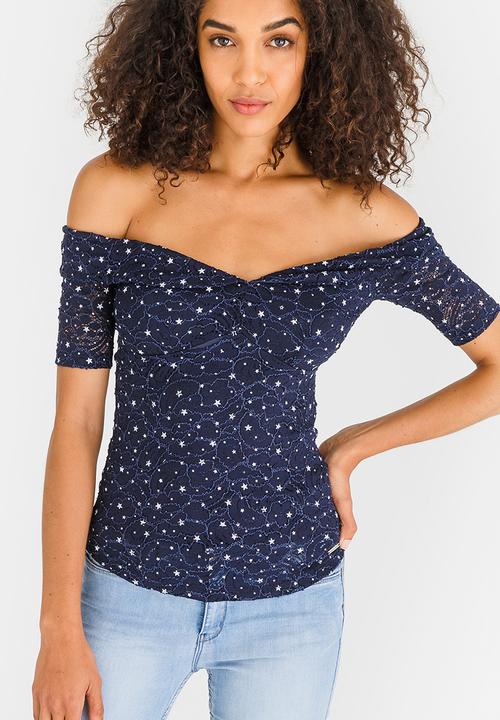 SISSY BOY - Star Sweetheart Neckline Top Navy