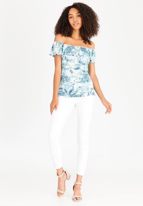 cath.nic - Ditsy Print Bardot Top Aqua