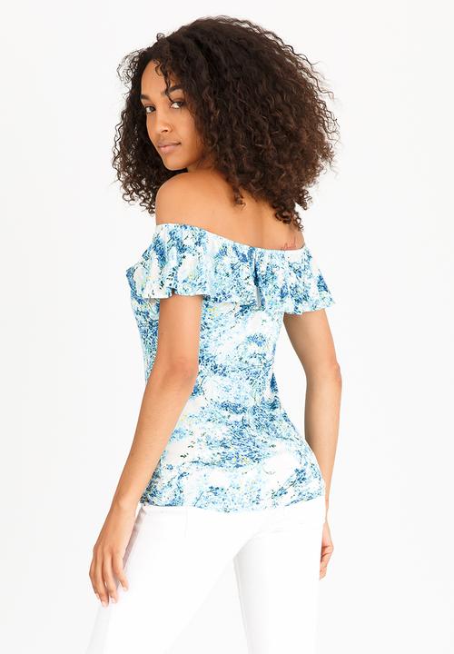 cath.nic - Ditsy Print Bardot Top Aqua