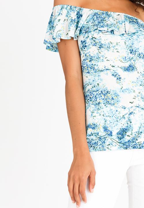 cath.nic - Ditsy Print Bardot Top Aqua