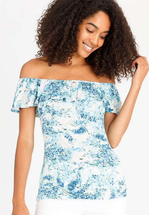 cath.nic - Ditsy Print Bardot Top Aqua