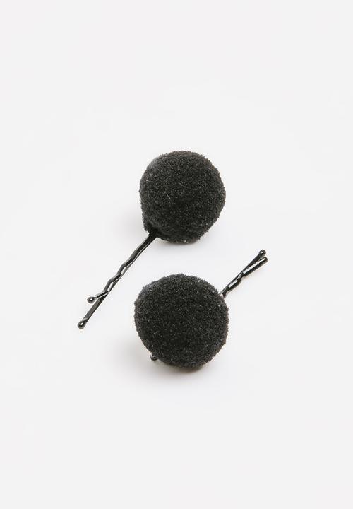 Jewels and Lace - Pom Pom Hair clips Black