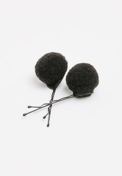 Jewels and Lace - Pom Pom Hair clips Black