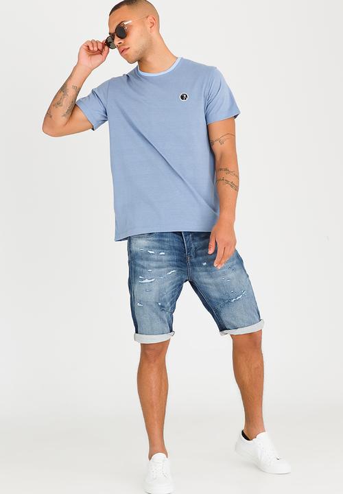 Resist - Striped Crew Neck T Shirt Blue and Grey