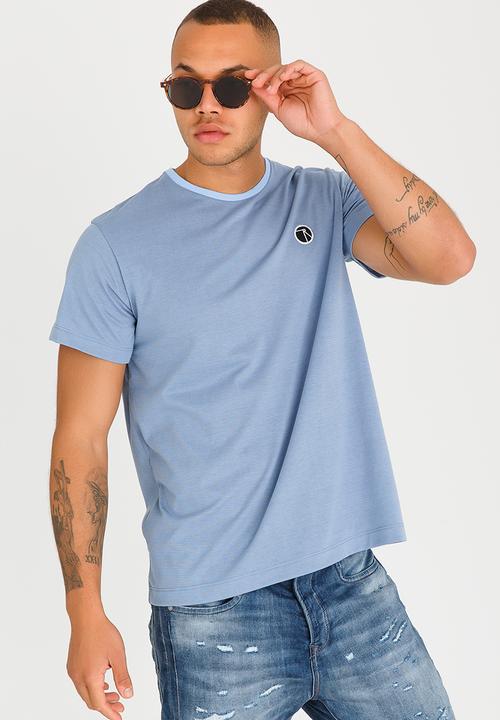 Resist - Striped Crew Neck T Shirt Blue and Grey