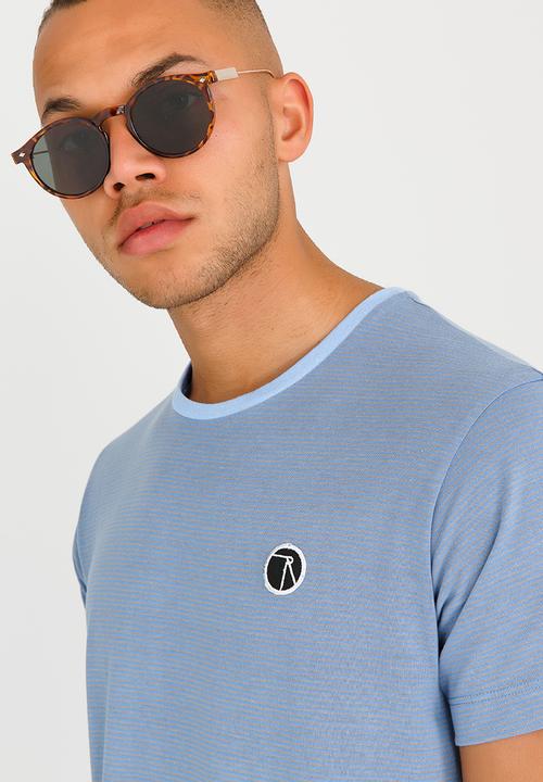 Resist - Striped Crew Neck T Shirt Blue and Grey