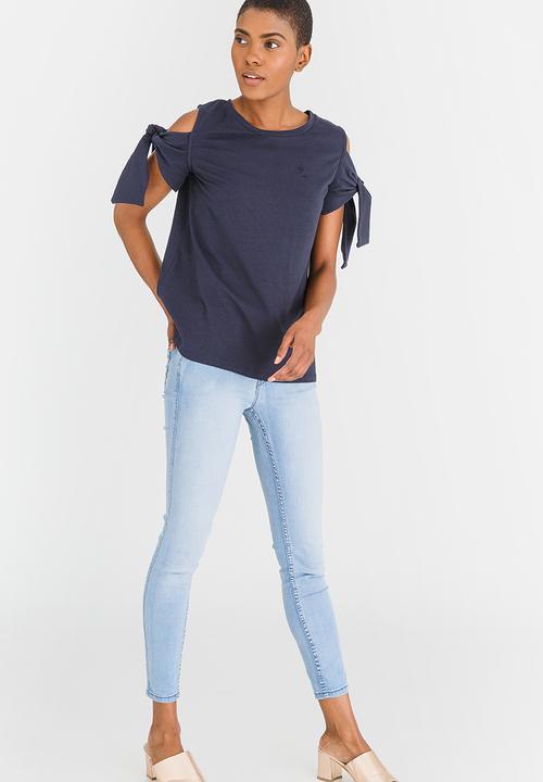 edit - Tie-Up Sleeve Tshirt Navy