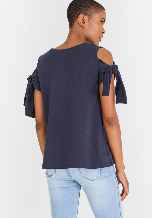 edit - Tie-Up Sleeve Tshirt Navy