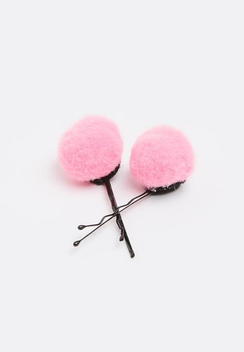 Jewels and Lace - Pom Pom Hair clips Mid Pink