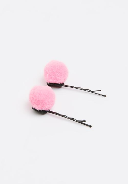 Jewels and Lace - Pom Pom Hair clips Mid Pink