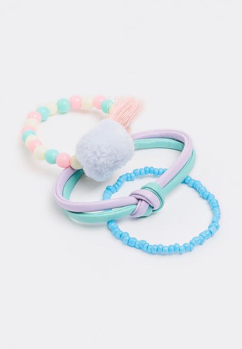 Jewels and Lace - Pom Pom Bracelet Set Multi-colour