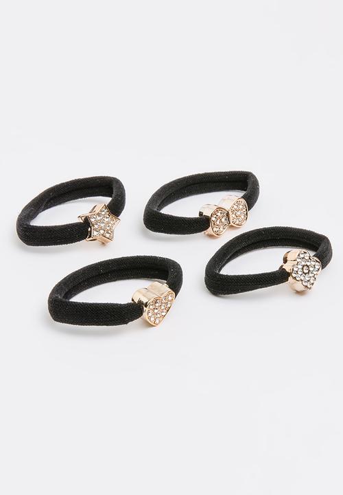 Jewels and Lace - Rhinestone Hair Ties Black